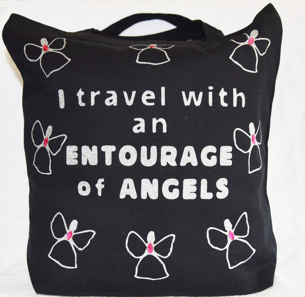 Black and Silver Tote Bag with Pink Studs